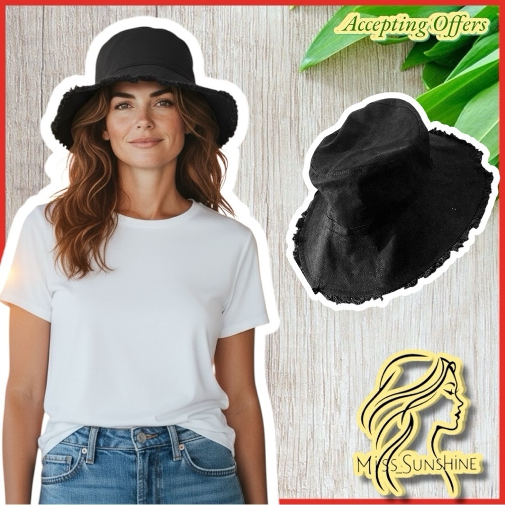 AUGUST Hat Company - black 100% cotton hat with Fringe trim - feels like a jeans
